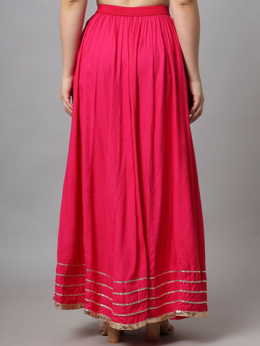 Vintage Bohemian Pink Flared Maxi Skirt for Women | Elastic Waistband | Boho Style