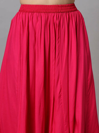 Vintage Bohemian Pink Flared Maxi Skirt for Women | Elastic Waistband | Boho Style