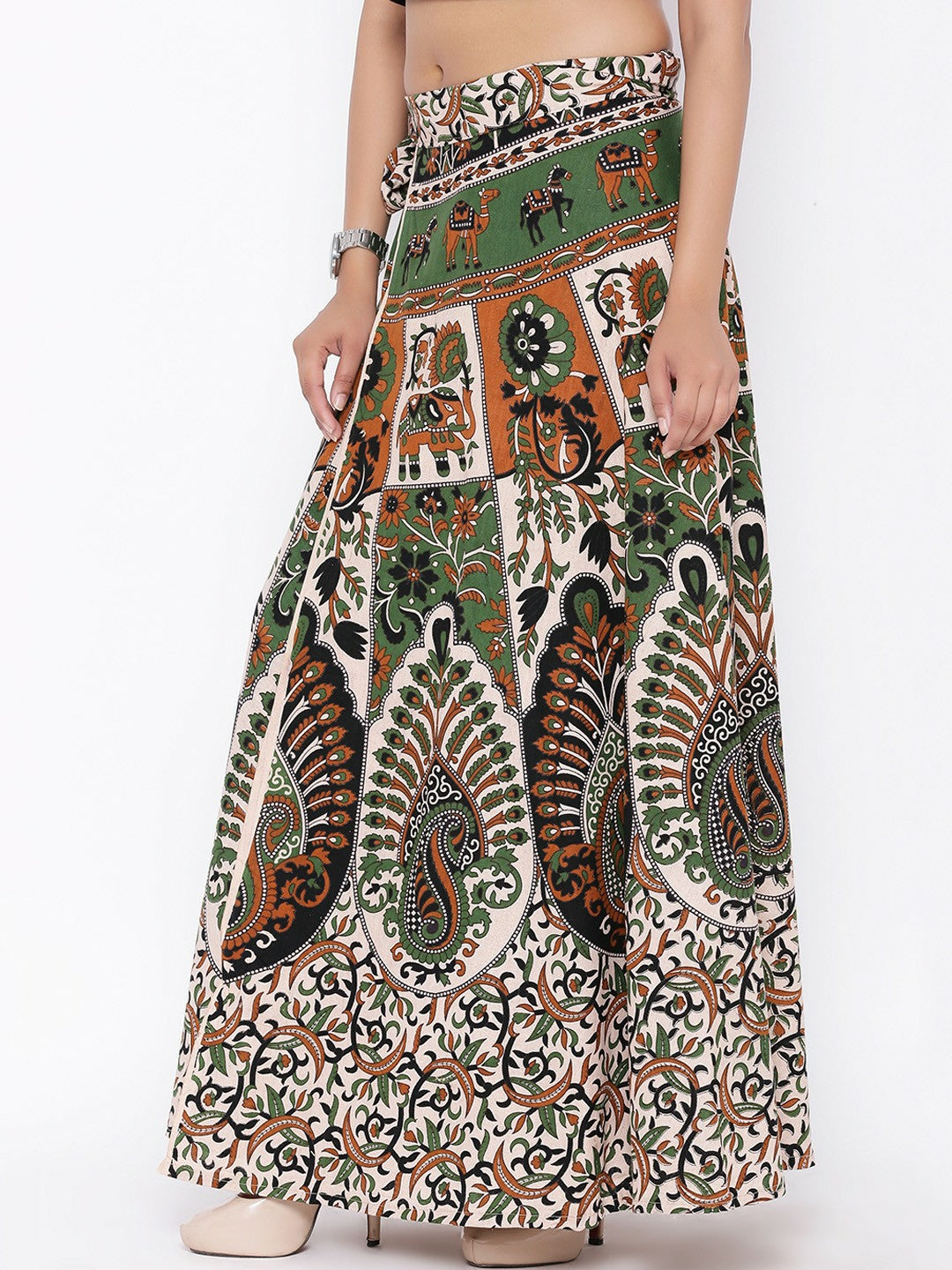 Vintage Bohemian Multicoloured Wrap Around Maxi Skirt for Women | Flared Boho Style