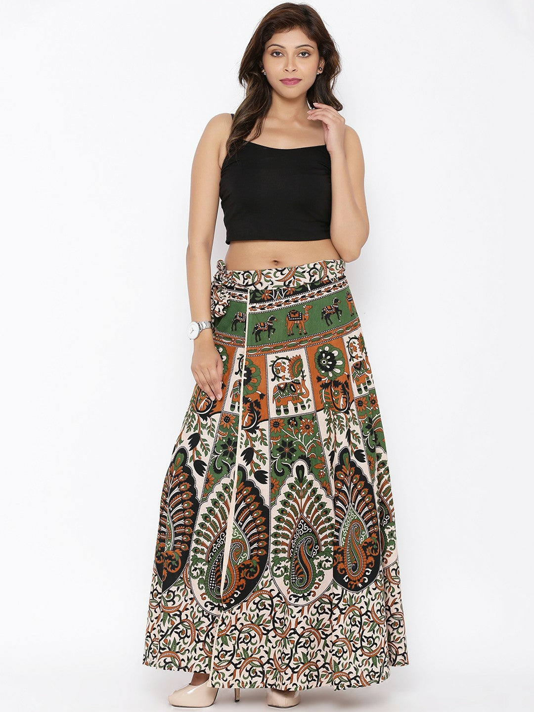 Vintage Bohemian Multicoloured Wrap Around Maxi Skirt for Women | Flared Boho Style