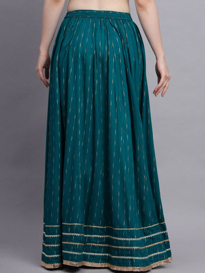 Turquoise Blue Striped Boho Flared Maxi Skirt for Women | Vintage Bohemian Style