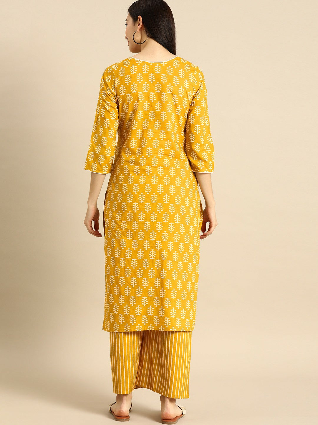 Women’s Yellow & White Printed Kurta Set with Palazzos – Ethnic Wear for Everyday Elegance | Indiaista