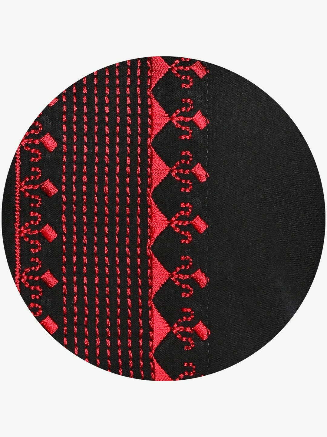 Black & Red Embroidered Tunic for Women – Long Sleeves, Round Neck | Indiaista