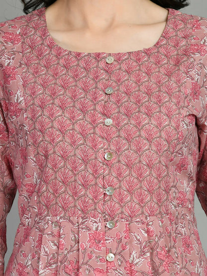 Pink Floral Printed Cotton Tunic for Women – Ethnic Casual Wear | Indiaista