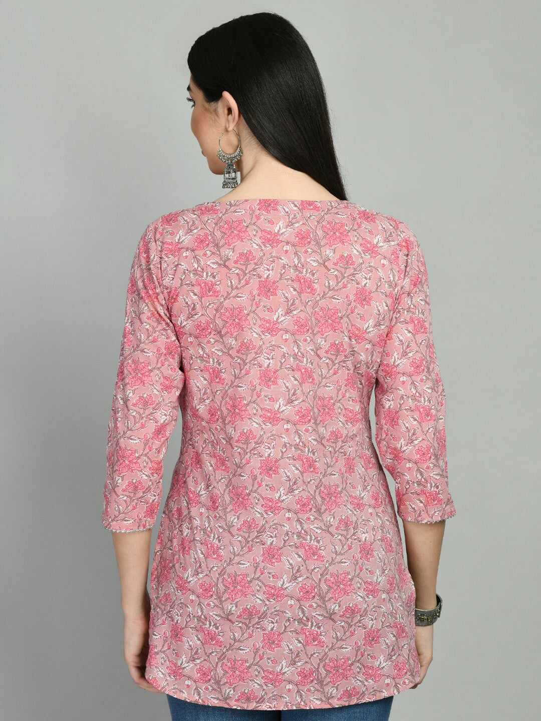 Pink Floral Printed Cotton Tunic for Women – Ethnic Casual Wear | Indiaista