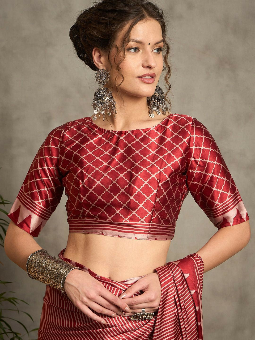 Red & Blue Striped Saree with Solid Border