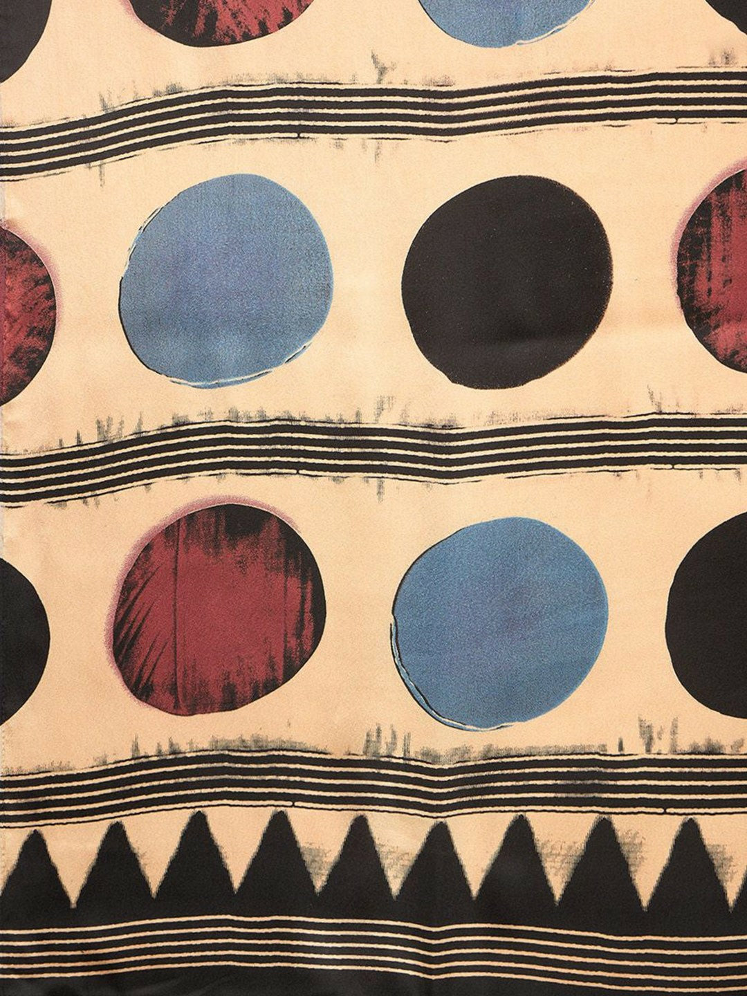 Black & Beige Striped Block Print Saree with Solid Border