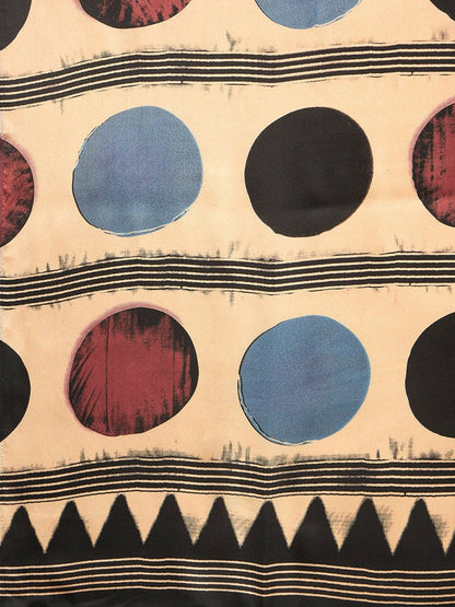 Black & Beige Striped Block Print Saree with Solid Border