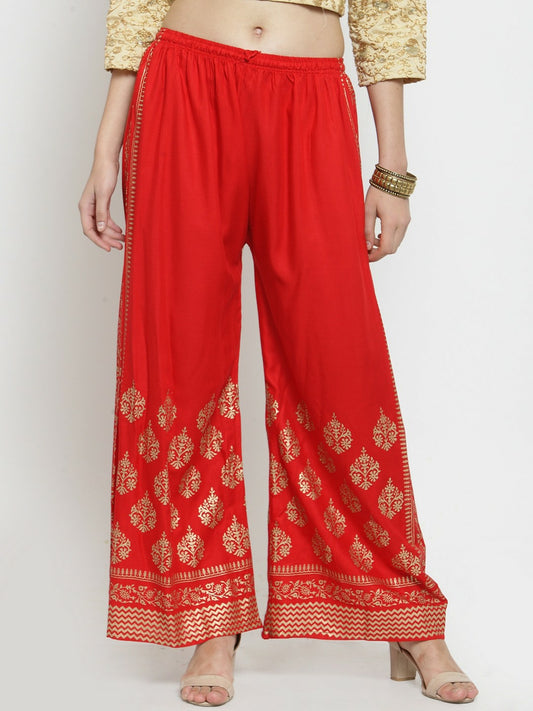 Red & Gold Boho Harem Pants – Peasant, Gypsy, Bohemian Style Palazzos | Indiaista