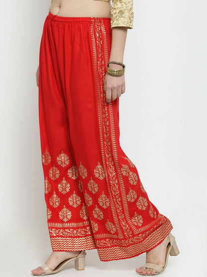 Red & Gold Boho Harem Pants – Peasant, Gypsy, Bohemian Style Palazzos | Indiaista