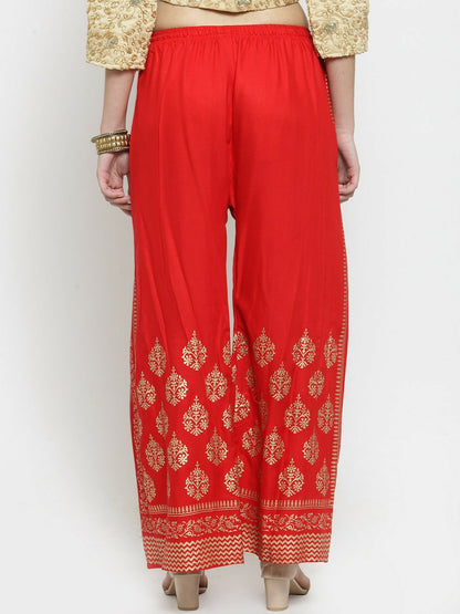 Red & Gold Boho Harem Pants – Peasant, Gypsy, Bohemian Style Palazzos | Indiaista