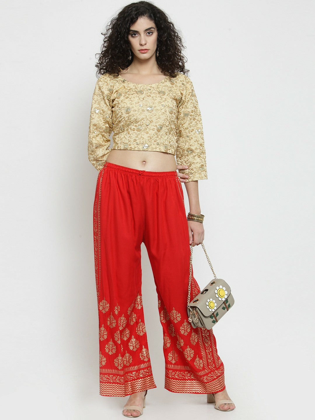 Red & Gold Boho Harem Pants – Peasant, Gypsy, Bohemian Style Palazzos | Indiaista