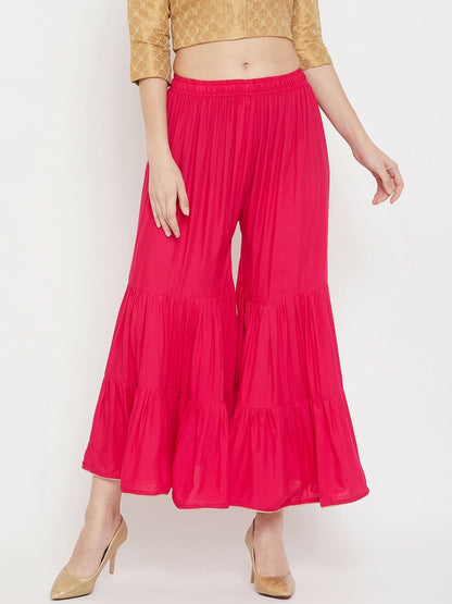 Magenta & Gold Boho Harem Pants – Flared Gypsy Peasant Palazzo for Women | Indiaista