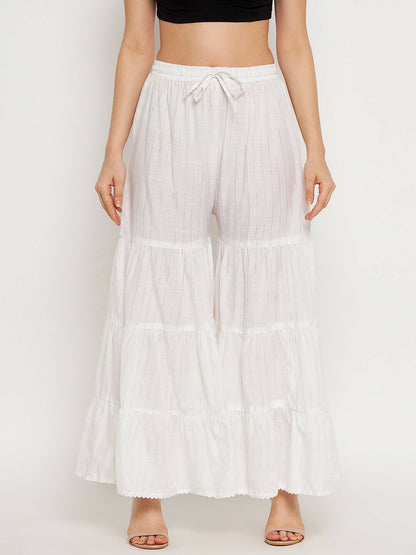 White Embellished Flared Harem Pants – Boho Gypsy Peasant Palazzo for Women | Indiaista