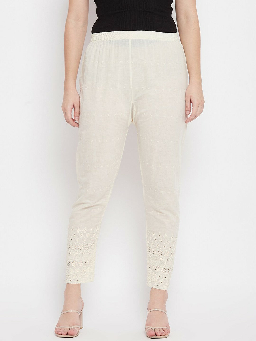 Cream Cotton Embroidered Harem Pants – Boho Gypsy Peasant Palazzos for Women | Indiaista