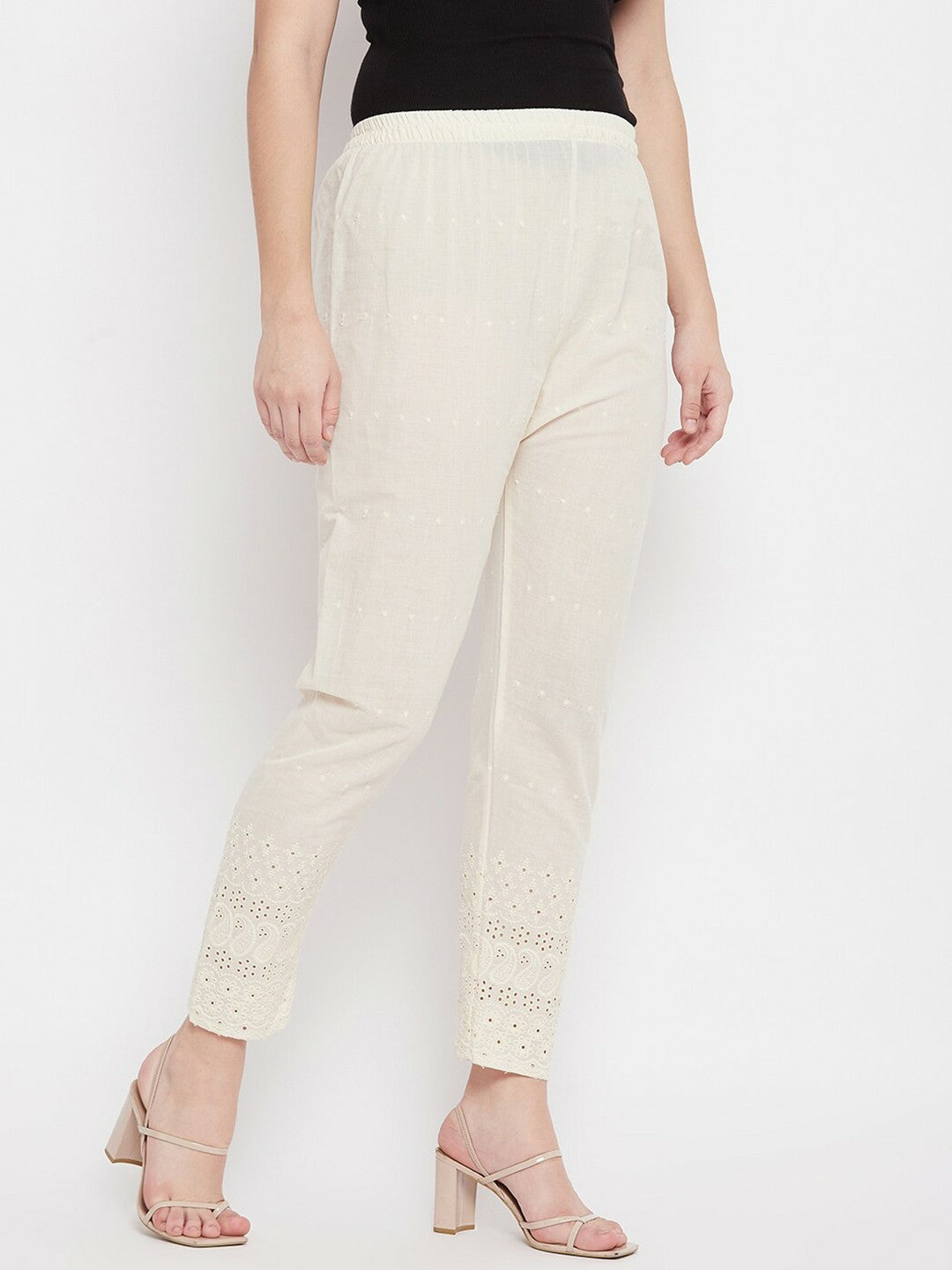 Cream Cotton Embroidered Harem Pants – Boho Gypsy Peasant Palazzos for Women | Indiaista