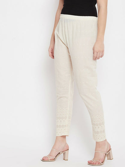 Cream Cotton Embroidered Harem Pants – Boho Gypsy Peasant Palazzos for Women | Indiaista