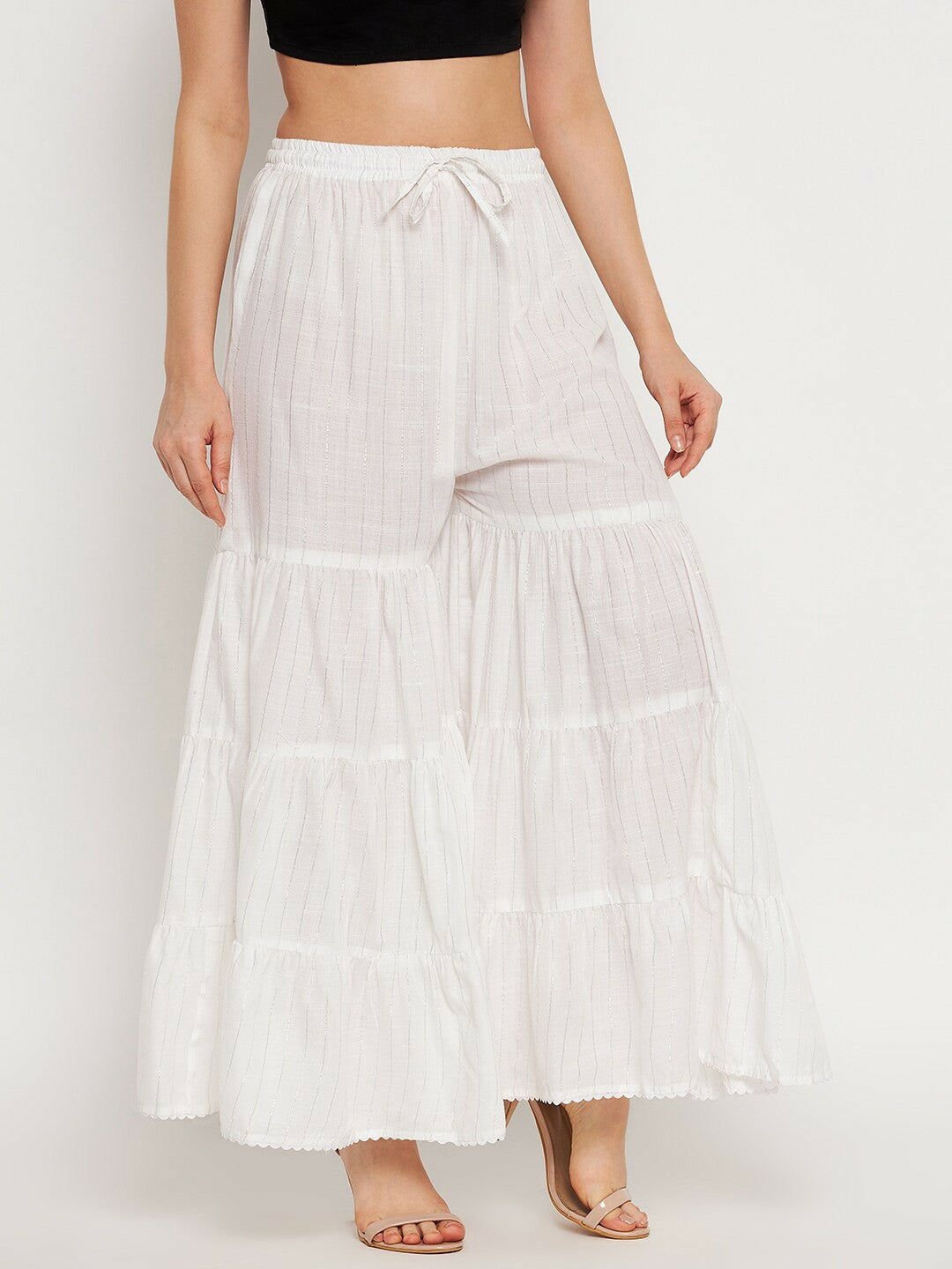 White Embellished Flared Harem Pants – Boho Gypsy Peasant Palazzo for Women | Indiaista