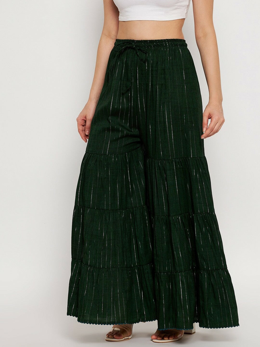 Women’s Green Striped Harem Pants – Boho Gypsy Peasant Style Flared Palazzos | Indiaista