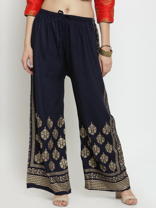 Boho Navy Blue & Gold Harem Palazzo Pants – Bohemian Gypsy Peasant Style | Indiaista