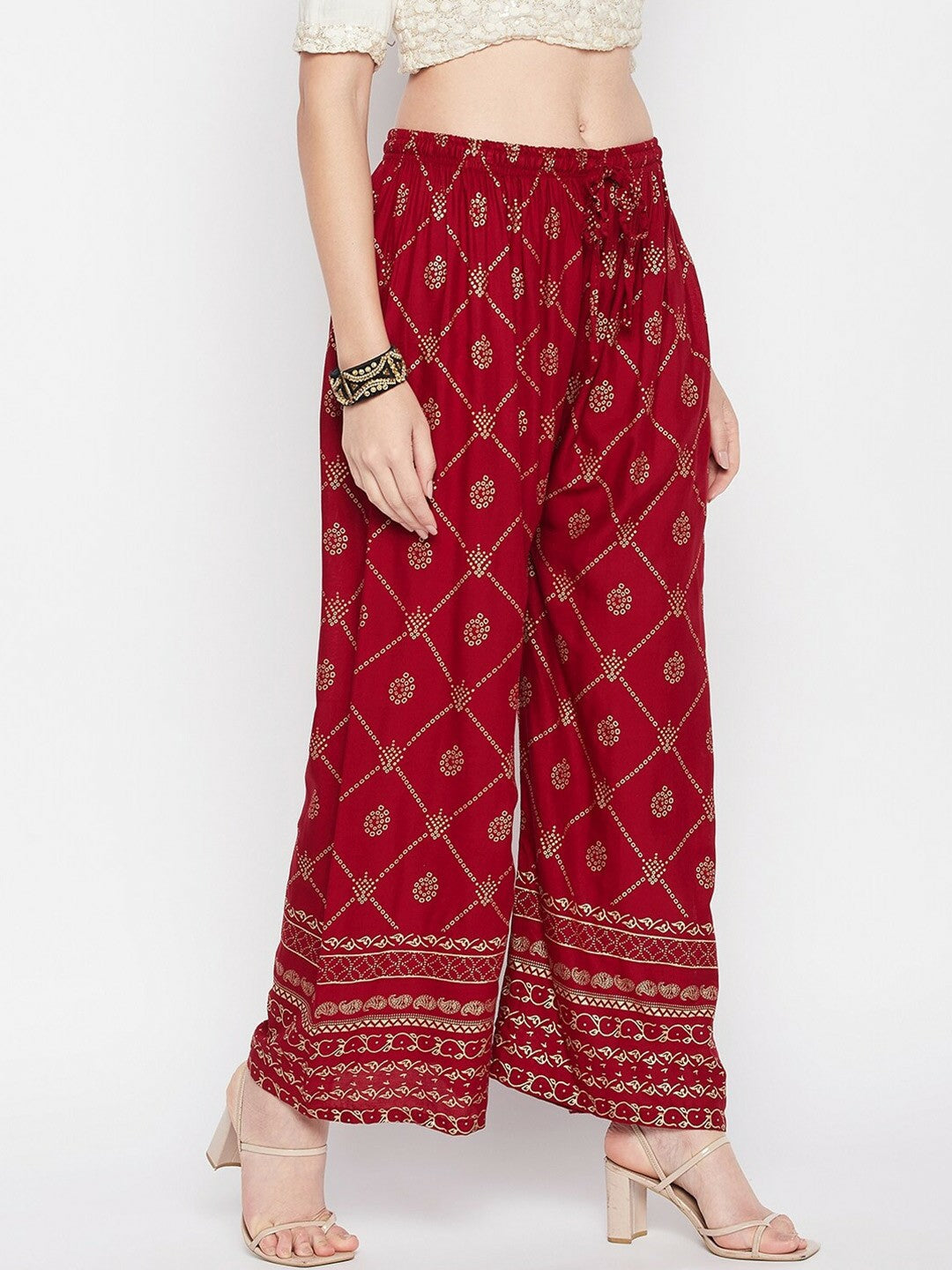 Maroon & Gold Ethnic Printed Harem Pants – Boho Gypsy Peasant Palazzo for Women | Indiaista