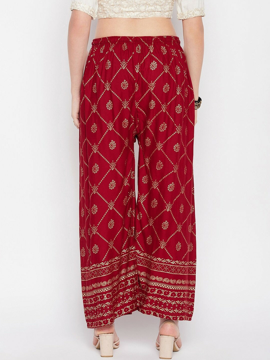 Maroon & Gold Ethnic Printed Harem Pants – Boho Gypsy Peasant Palazzo for Women | Indiaista