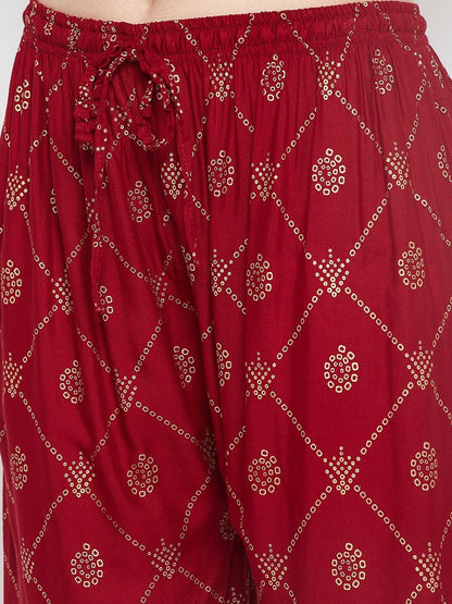 Maroon & Gold Ethnic Printed Harem Pants – Boho Gypsy Peasant Palazzo for Women | Indiaista