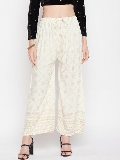 Cream Ethnic Printed Boho Harem Pants – Women’s Peasant & Gypsy Style Palazzos | Indiaista