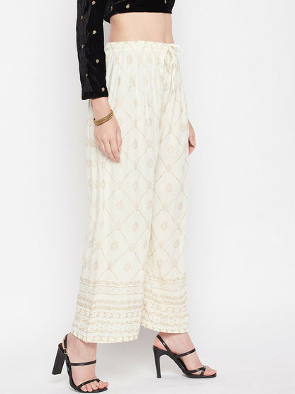 Cream Ethnic Printed Boho Harem Pants – Women’s Peasant & Gypsy Style Palazzos | Indiaista