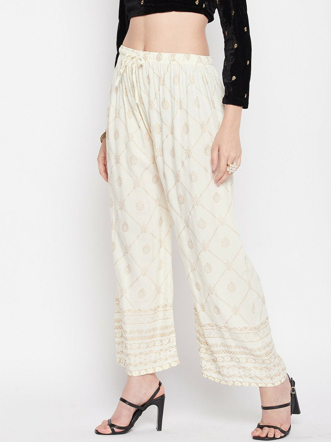 Cream Ethnic Printed Boho Harem Pants – Women’s Peasant & Gypsy Style Palazzos | Indiaista