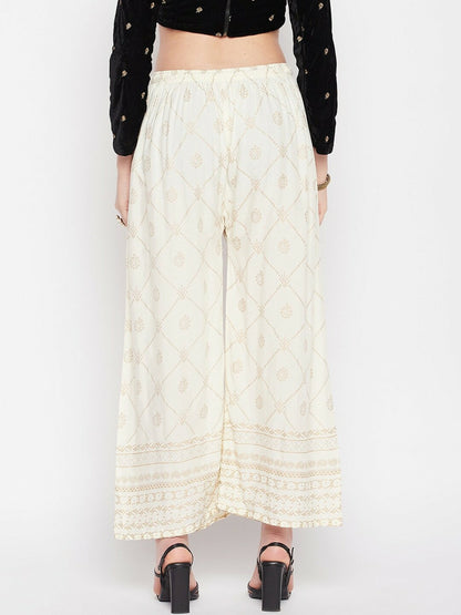 Cream Ethnic Printed Boho Harem Pants – Women’s Peasant & Gypsy Style Palazzos | Indiaista