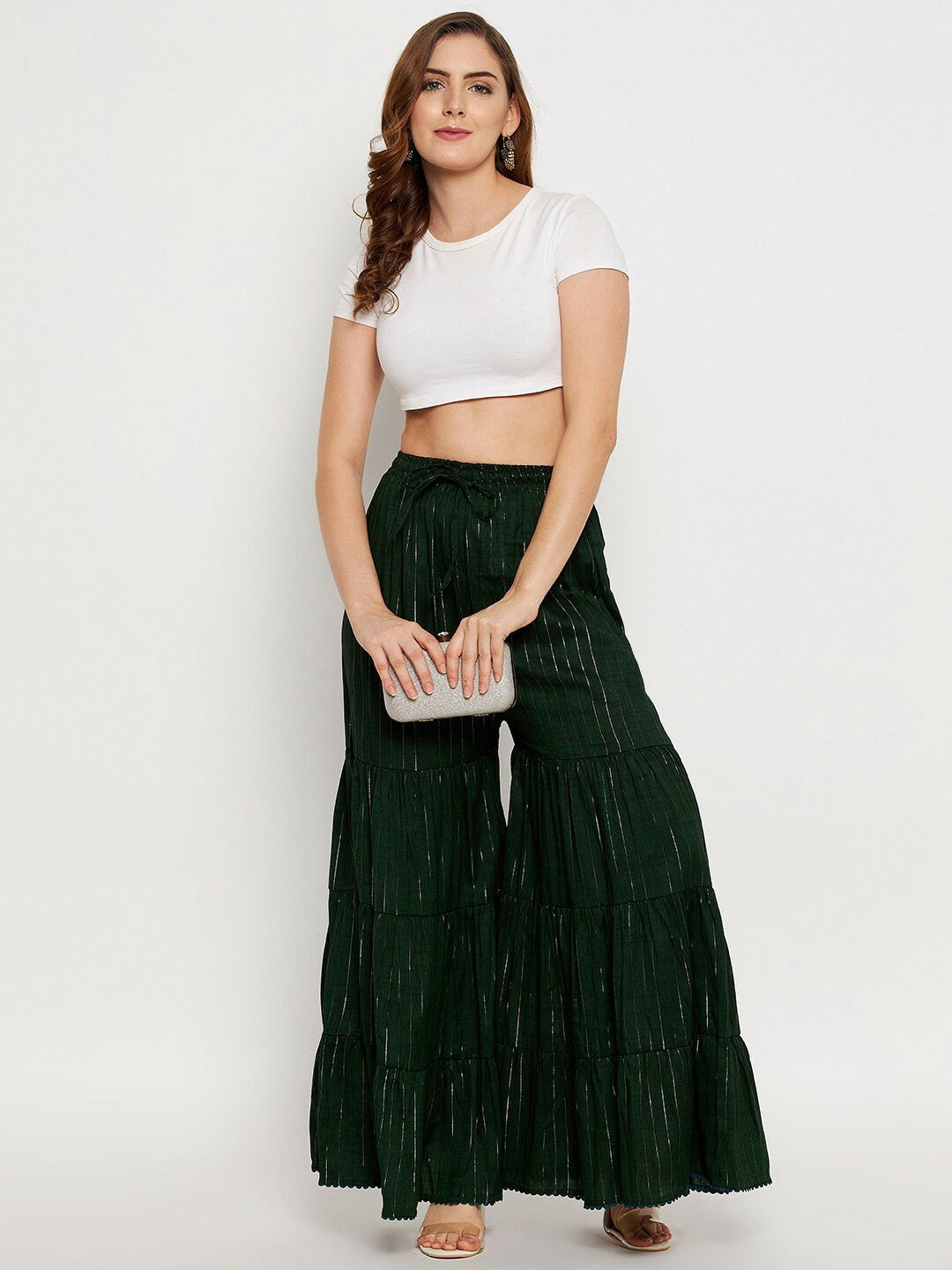 Women’s Green Striped Harem Pants – Boho Gypsy Peasant Style Flared Palazzos | Indiaista