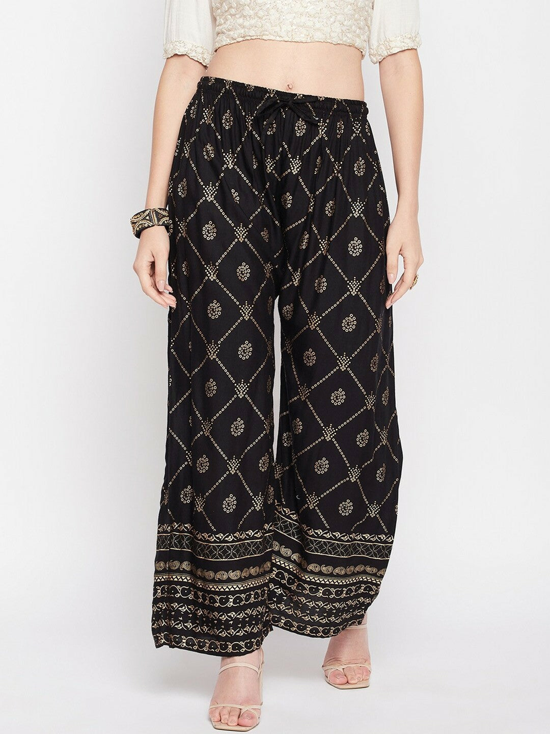 Black Ethnic Printed Boho Harem Pants – Peasant, Gypsy, Bohemian Style Palazzos | Indiaista