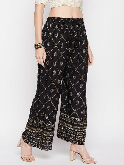 Black Ethnic Printed Boho Harem Pants – Peasant, Gypsy, Bohemian Style Palazzos | Indiaista