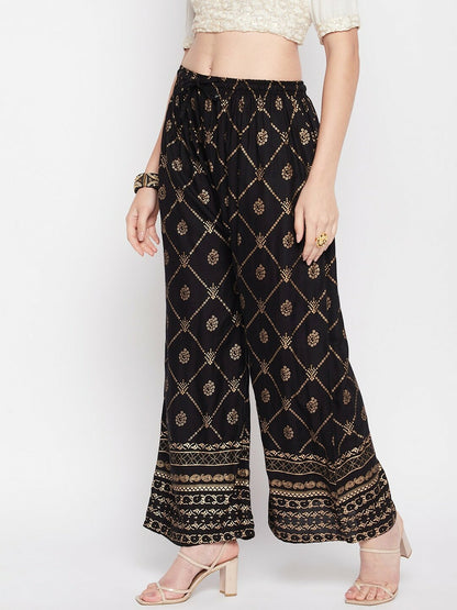 Black Ethnic Printed Boho Harem Pants – Peasant, Gypsy, Bohemian Style Palazzos | Indiaista