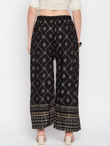 Black Ethnic Printed Boho Harem Pants – Peasant, Gypsy, Bohemian Style Palazzos | Indiaista