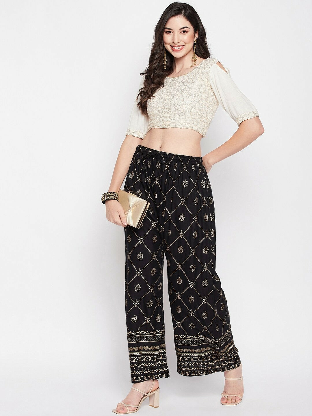 Black Ethnic Printed Boho Harem Pants – Peasant, Gypsy, Bohemian Style Palazzos | Indiaista