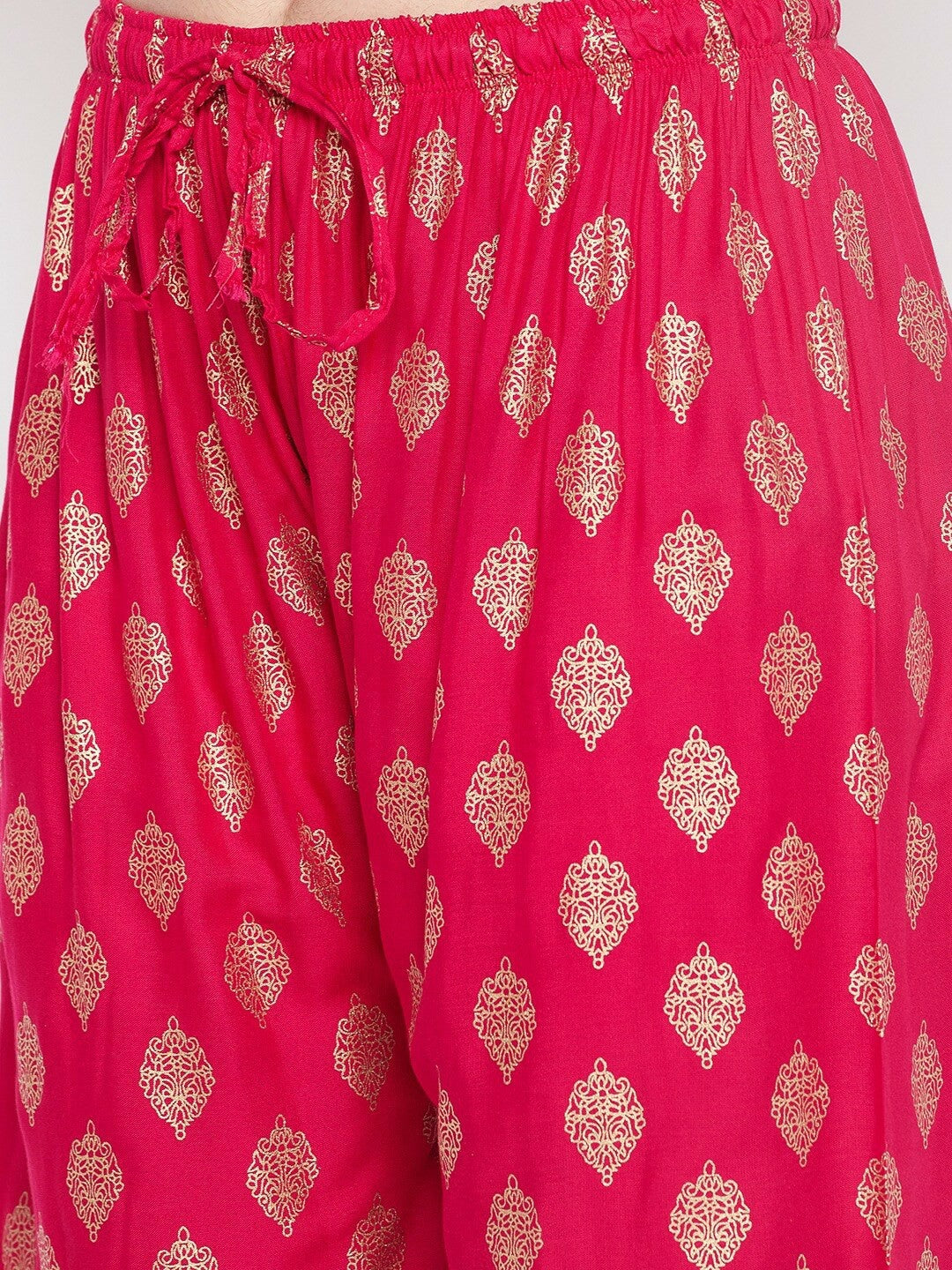 Magenta & Gold Boho Harem Pants – Ethnic Printed Viscose Palazzo for Women | Indiaista