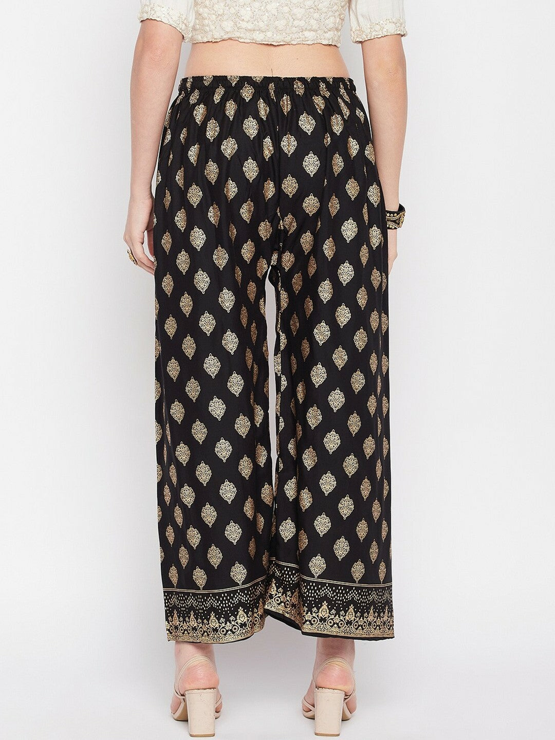 Black & Gold Boho Harem Pants – Ethnic Printed Gypsy Peasant Palazzos for Women | Indiaista