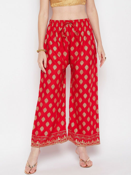 Red & Gold Ethnic Printed Harem Palazzos – Boho Gypsy Peasant Pants for Women | Indiaista