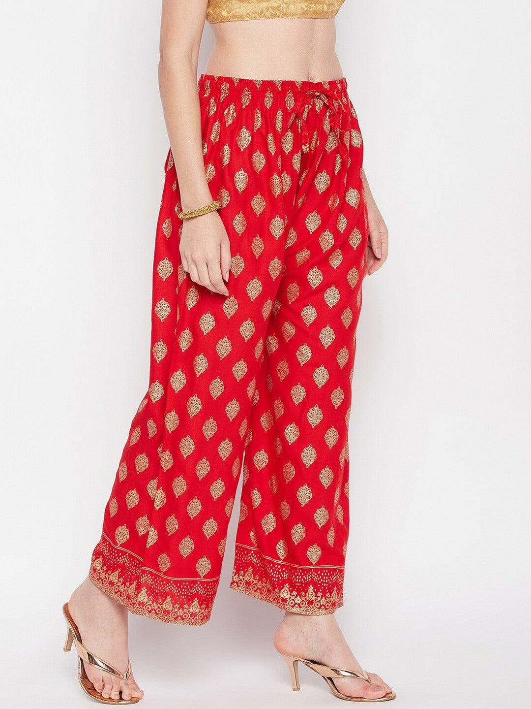 Red & Gold Ethnic Printed Harem Palazzos – Boho Gypsy Peasant Pants for Women | Indiaista