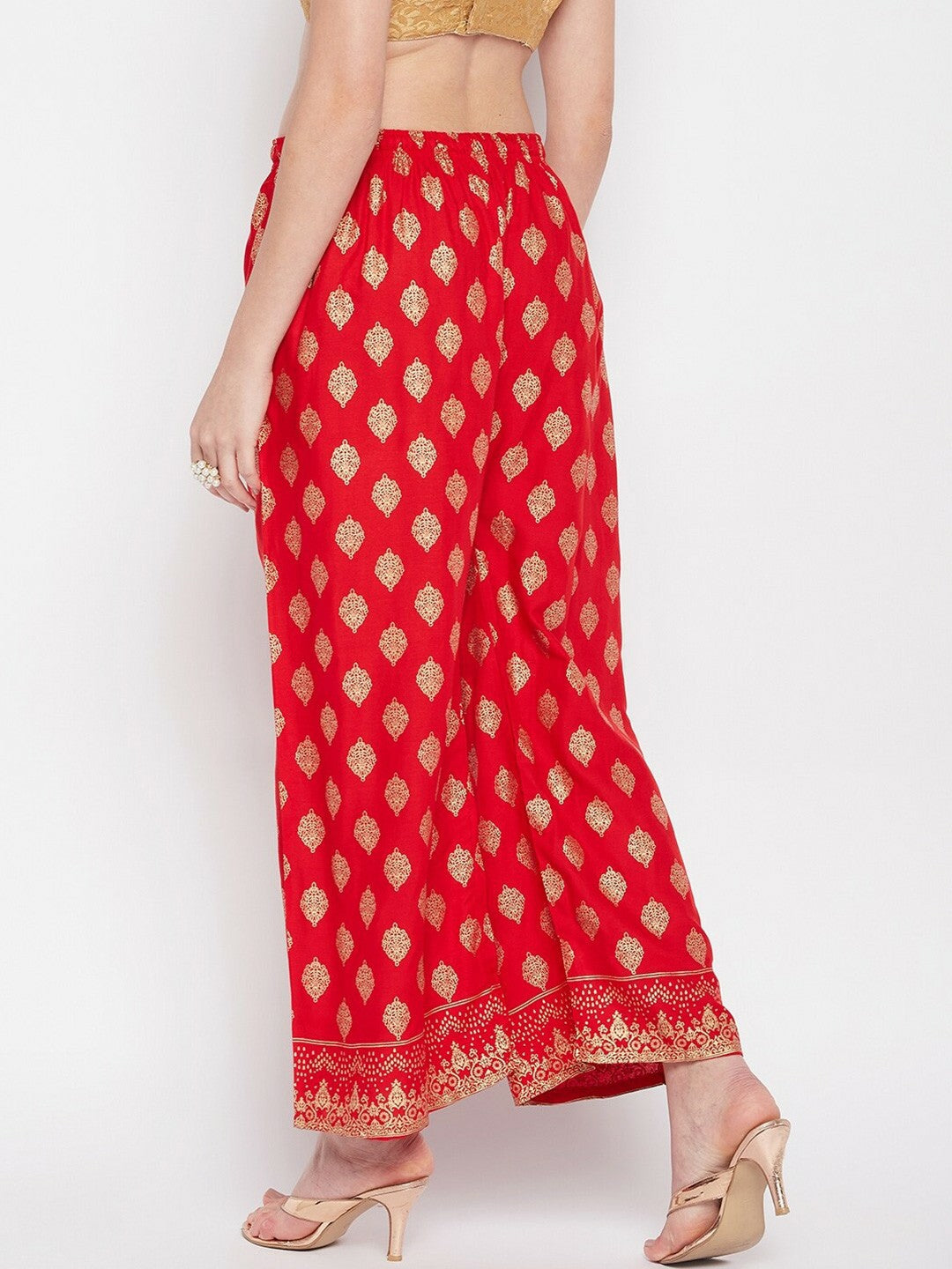 Red & Gold Ethnic Printed Harem Palazzos – Boho Gypsy Peasant Pants for Women | Indiaista