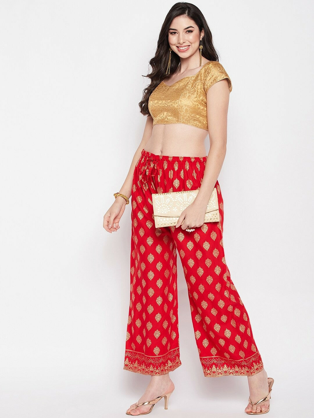 Red & Gold Ethnic Printed Harem Palazzos – Boho Gypsy Peasant Pants for Women | Indiaista