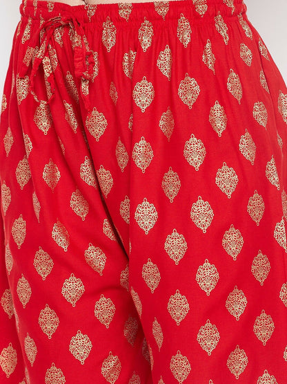 Red & Gold Ethnic Printed Harem Palazzos – Boho Gypsy Peasant Pants for Women | Indiaista