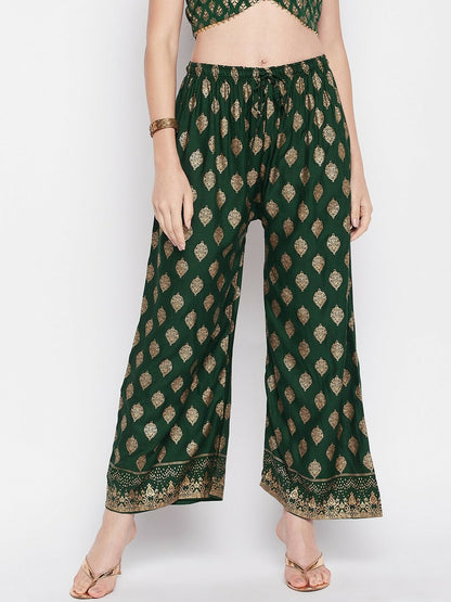 Green Boho Ethnic Printed Harem Pants – Women’s Peasant, Gypsy, Bohemian Palazzo | Indiaista