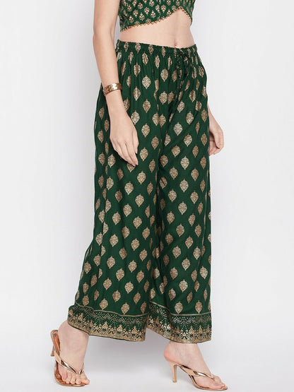 Green Boho Ethnic Printed Harem Pants – Women’s Peasant, Gypsy, Bohemian Palazzo | Indiaista