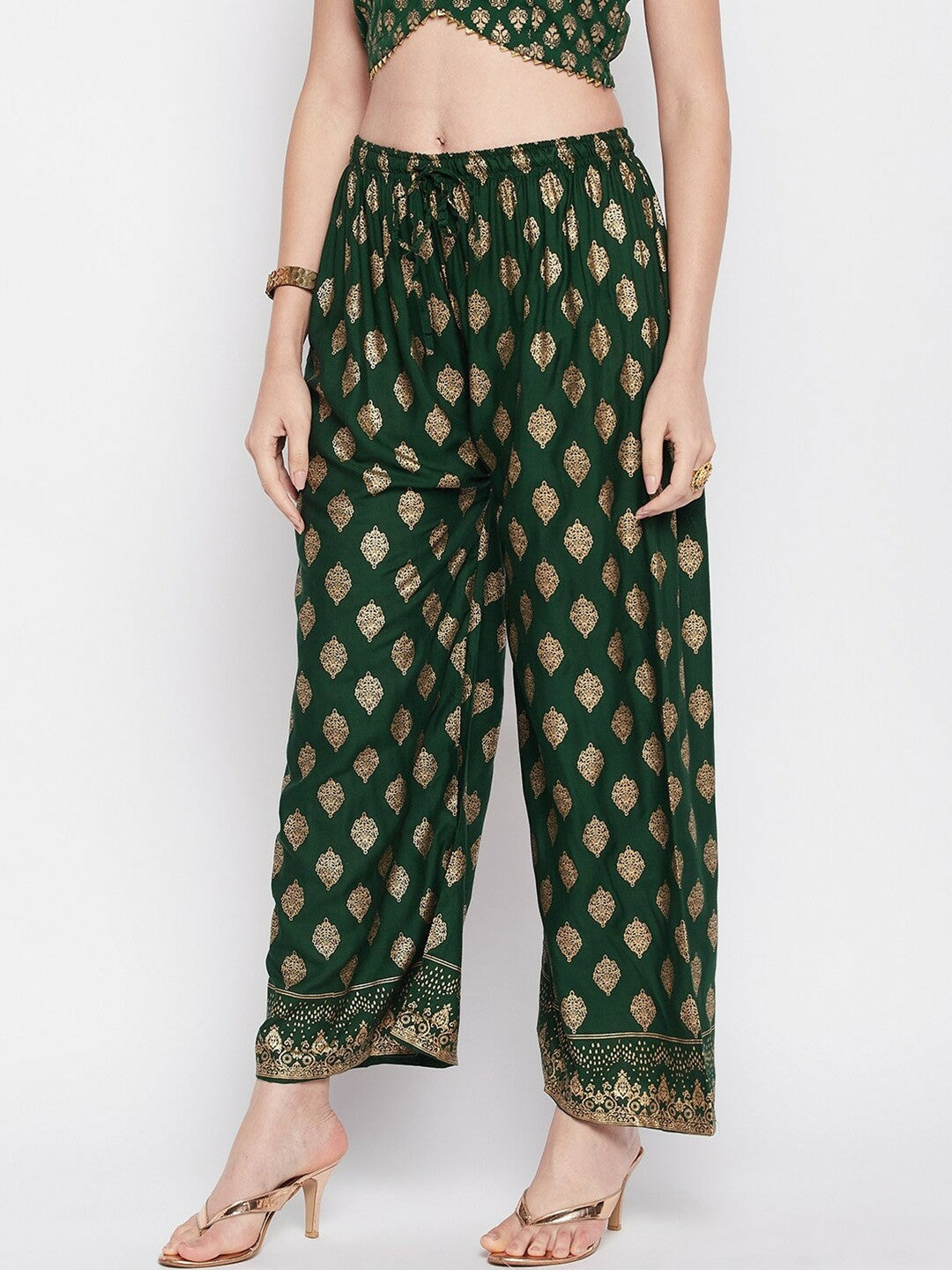 Green Boho Ethnic Printed Harem Pants – Women’s Peasant, Gypsy, Bohemian Palazzo | Indiaista