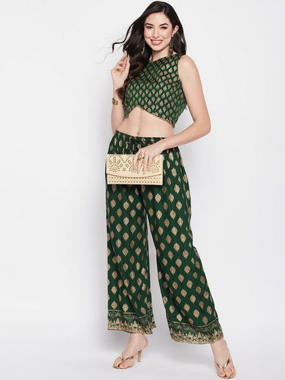 Green Boho Ethnic Printed Harem Pants – Women’s Peasant, Gypsy, Bohemian Palazzo | Indiaista