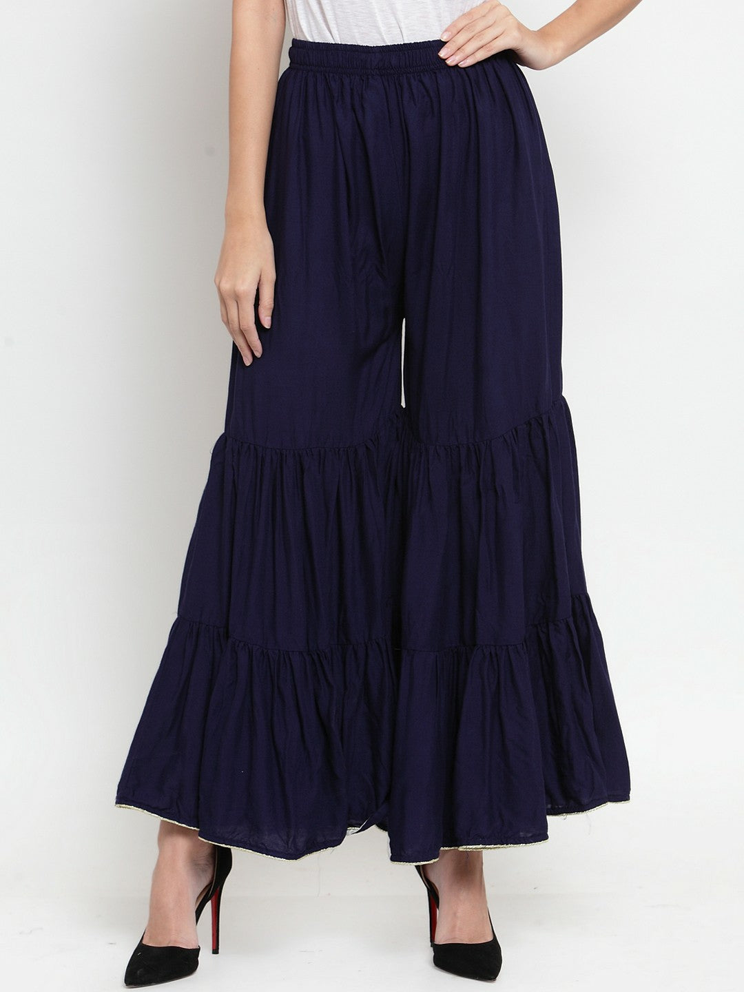 Navy Blue Boho Harem Peasant Pants – Flared Palazzo with Drawstring | Indiaista