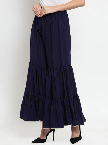 Navy Blue Boho Harem Peasant Pants – Flared Palazzo with Drawstring | Indiaista